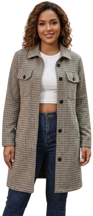Abrigo G251504Y, Gris/Beige cuadros